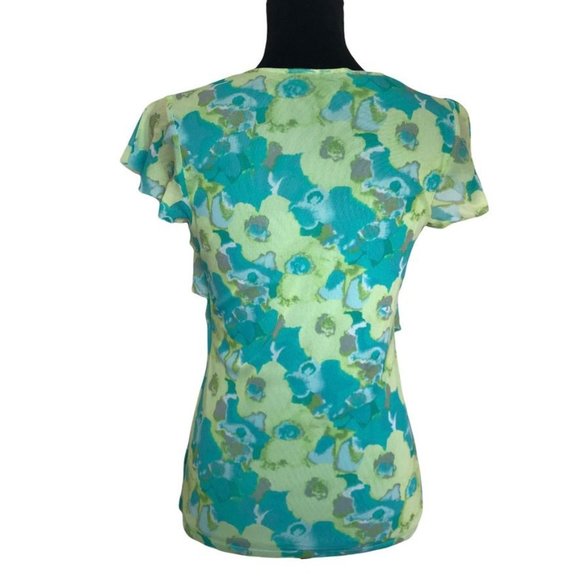Apt 9 Ruffled Short Sleeve Top in Blue/Green - Size Small - Picture 3 of 6